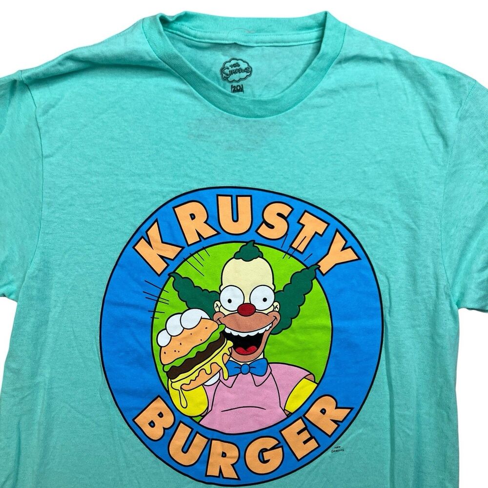 The Simpsons T Shirt Mens M Blue Krusty Burger Graphic Tee Cartoon TV Clown